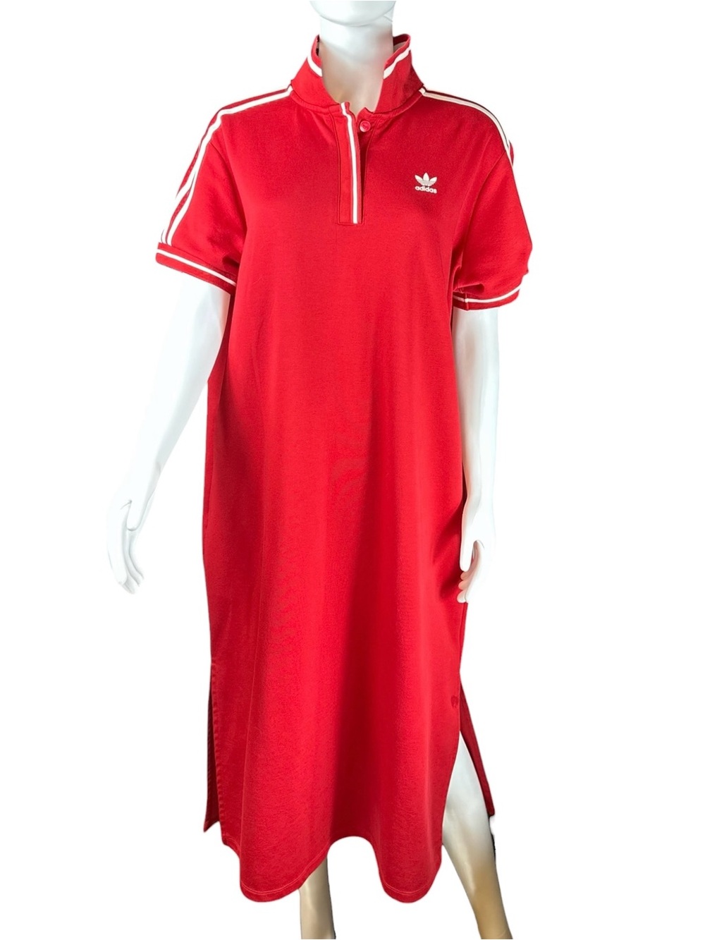 Adidas Originals x Thebe Magugu Red Polo Dress 3-Stripe Midi HM1888 Womens 1X